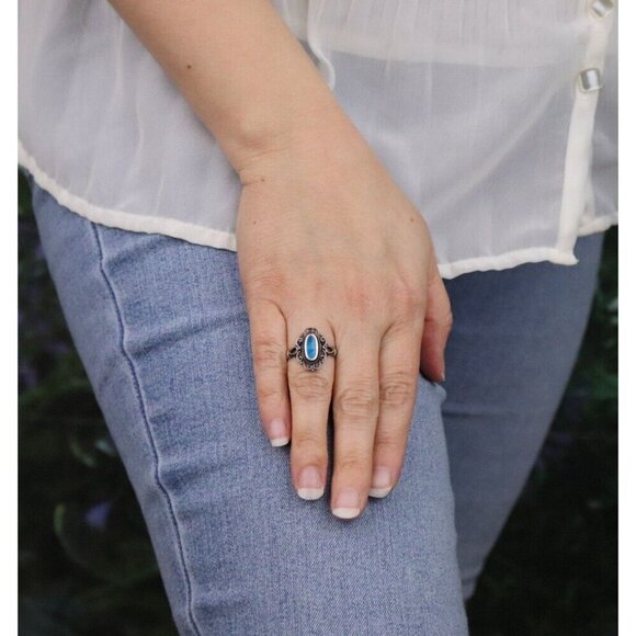 Sterling Silver Natural Turquoise Ring Size 8 - Picture 4 of 8